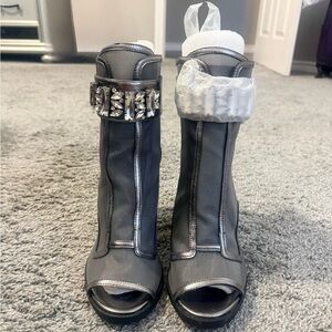 Karl Lagerfeld Silver and Gray Heeled Boots